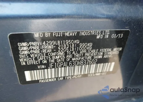 2013 Subaru Impreza 2.0I Sport Premium из США, поврежденный, VIN JF1GPAL63DH837502